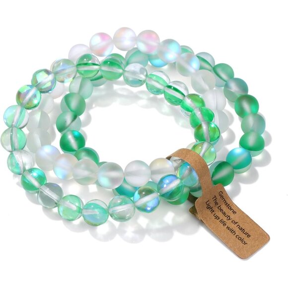 Women  3 PCS Map Stone & Howlite Natural Stone Beaded Stretch Bracelet - Picture 1 of 6
